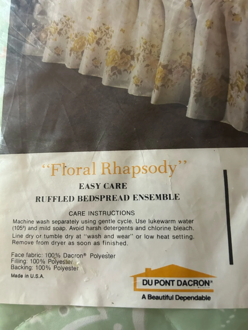 Vtg NOS Floral Rhapsody Ruffled Bedspread Mint Green Full Size
